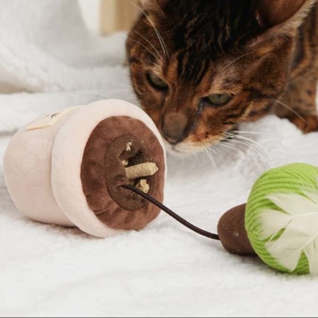 猫 おもちゃ 天然羽根の隠し収納付き猫じゃらし