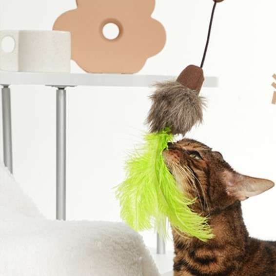 猫 おもちゃ 天然羽根の隠し収納付き猫じゃらし
