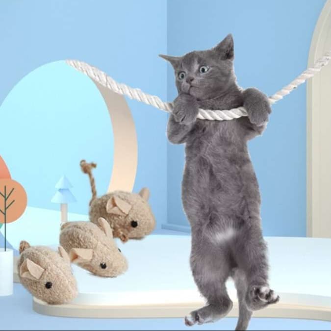 猫 おもちゃ 毛糸ねずみのじゃれ遊びセット