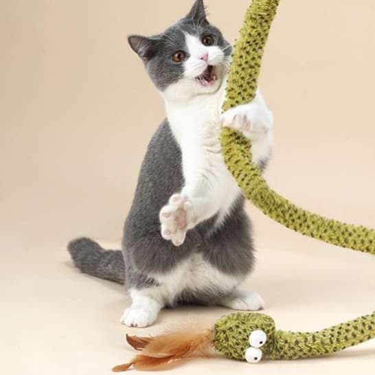 猫 おもちゃ へび型 ふわもこ猫じゃらし スティック