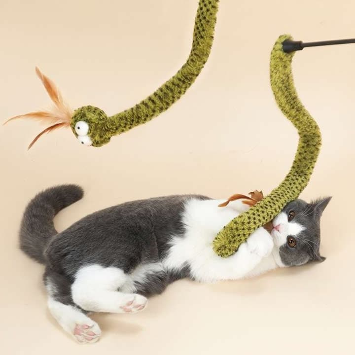 猫 おもちゃ へび型 ふわもこ猫じゃらし スティック