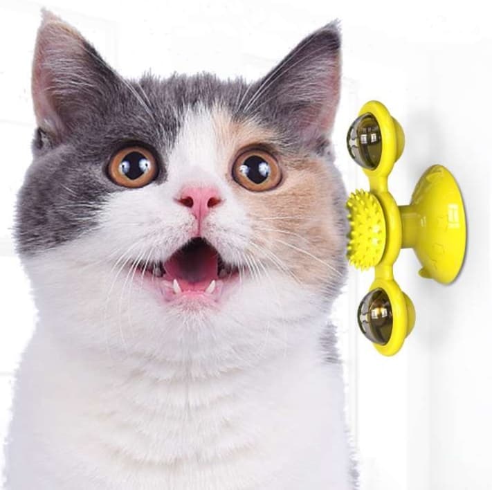 猫 おもちゃ くるくる回転！吸盤付き猫じゃらしグルグル