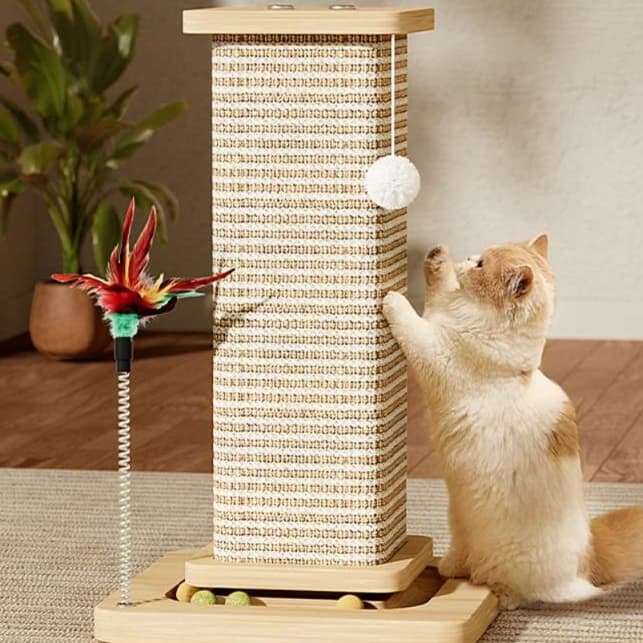 猫 おもちゃ 高級爪とぎ付き猫じゃらしタワー
