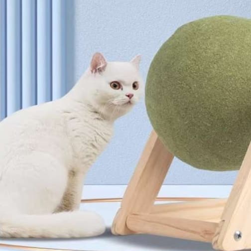 猫 おもちゃ ボール付き天然素材の回転木製キャットトイ