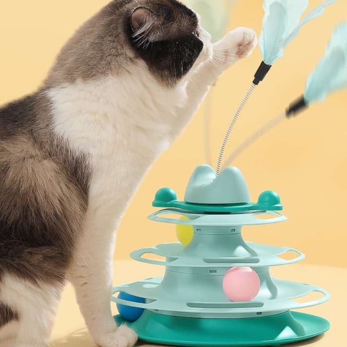 猫 おもちゃ 三層回転式 もふもふ羽根じゃらし