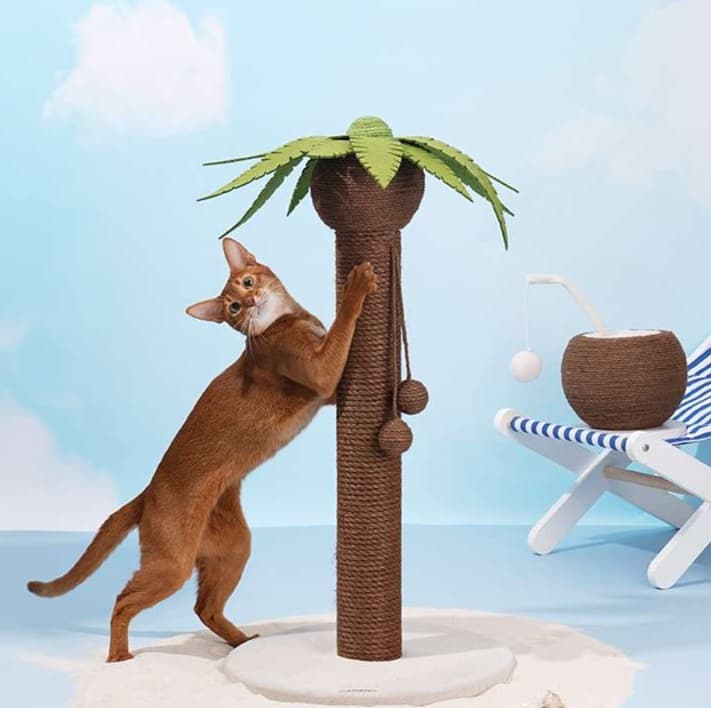 猫 おもちゃ ヤシの木風 癒やしの猫じゃらしポール