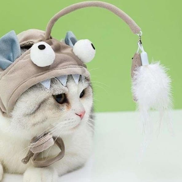 猫 おもちゃ おさかな帽子付き猫じゃらし