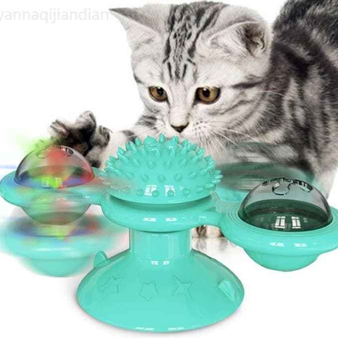 猫 おもちゃ くるくる回転！吸盤付き猫じゃらしタワー