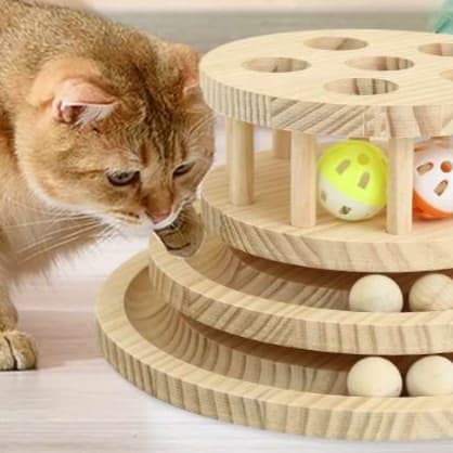 猫 おもちゃ 木製猫じゃらしタワー回転盤
