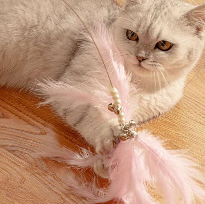 猫 おもちゃ 上品な羽とパールの猫じゃらし