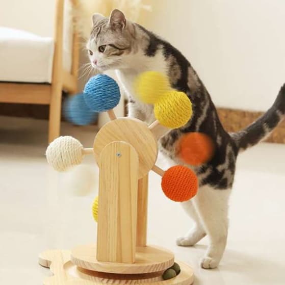 猫 おもちゃ 木製回転式キャットタワー