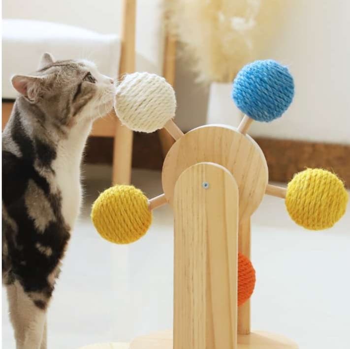 猫 おもちゃ 木製回転式キャットタワー