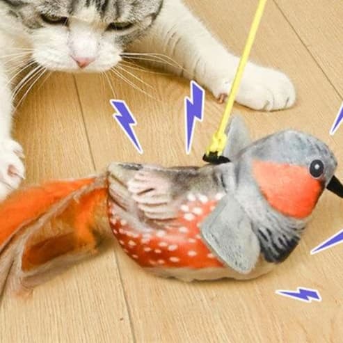 猫 おもちゃ 鳴き声付き小鳥の猫じゃらし