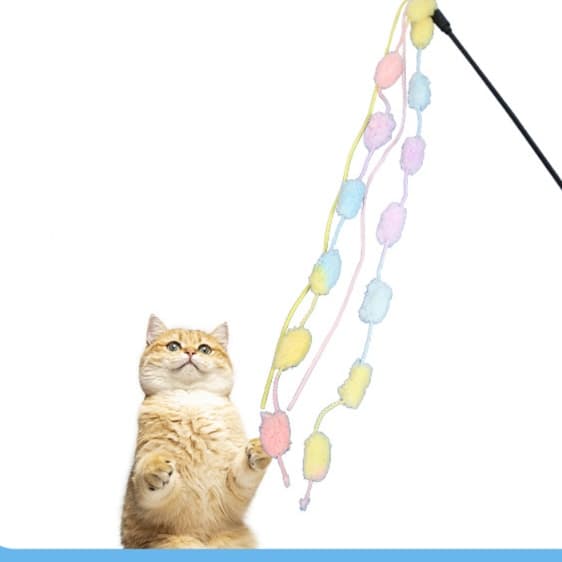 猫 おもちゃ もこもこ紐付き猫じゃらし知育棒
