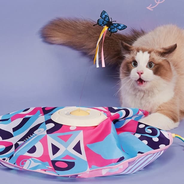 猫 おもちゃ 蝶々舞い踊る猫用ハンター回転盤