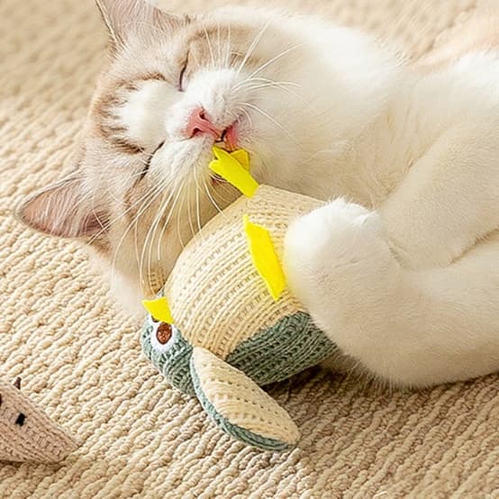 猫 おもちゃ もふもふペンギン型噛み心地抜群の知育玩具