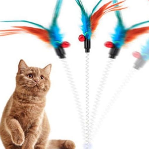 猫 おもちゃ 弾むネズミ&羽根 スプリング付き猫じゃらし