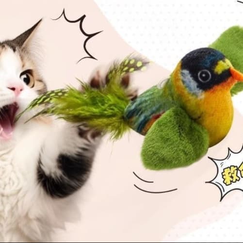 猫 おもちゃ 鳴き声付き小鳥の猫じゃらし