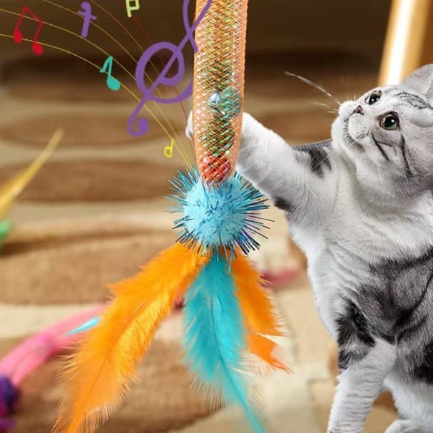 猫 おもちゃ 音符とスパンコール付き伸縮猫じゃらし