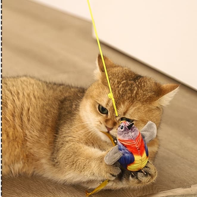 猫 おもちゃ 小鳥デザイン ふわモフ猫じゃらし