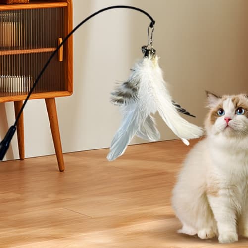 猫 おもちゃ 高級 羽根付き伸縮猫じゃらし棒