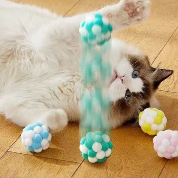 猫 おもちゃ もこもこポンポン猫じゃらしボール