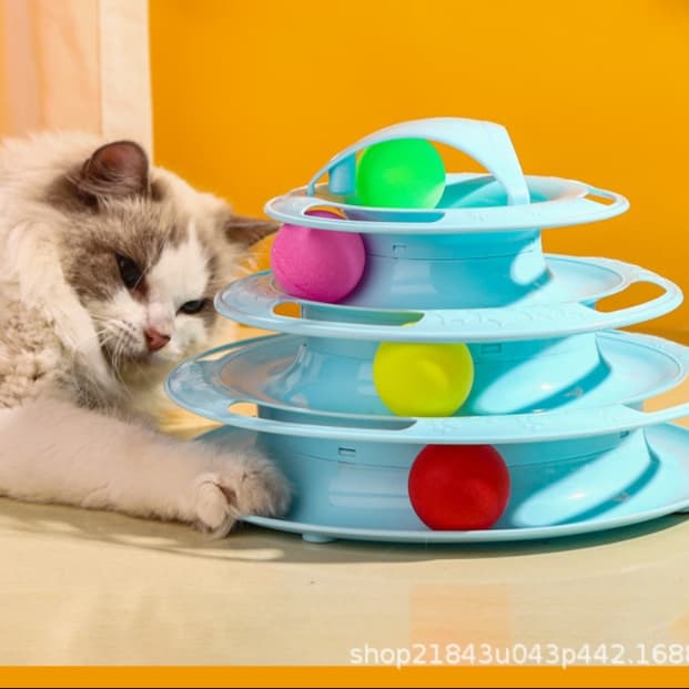 猫 おもちゃ 四層タワー型 回転ボール キャットトイ