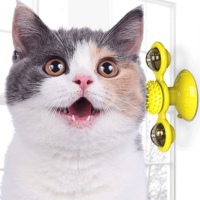 猫 おもちゃ くるくる回転！吸盤付き猫じゃらしグルグル