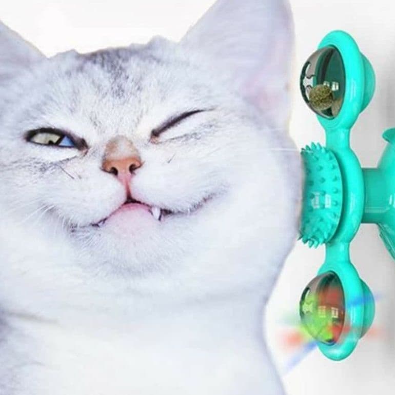 猫 おもちゃ くるくる回転！吸盤付き猫じゃらしタワー