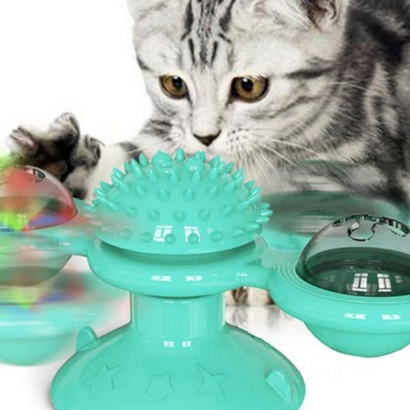猫 おもちゃ くるくる回転！吸盤付き猫じゃらしタワー