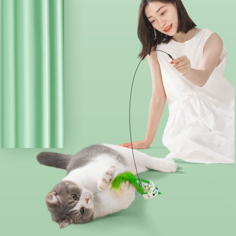 猫 おもちゃ 天然羽根のしなやか猫じゃらし