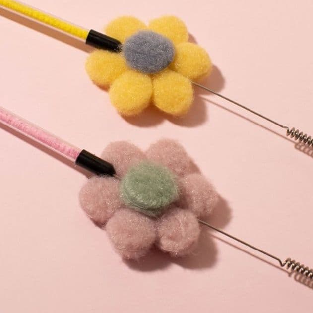 猫 おもちゃ お花の羽根付き伸縮じゃらし棒