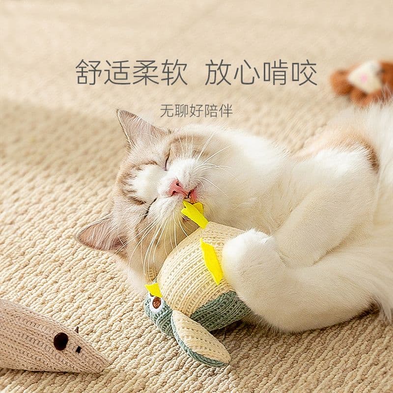 猫 おもちゃ もふもふペンギン型噛み心地抜群の知育玩具
