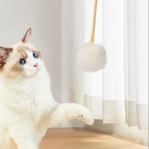 猫 おもちゃ もこもこポンポン付き伸縮猫じゃらし