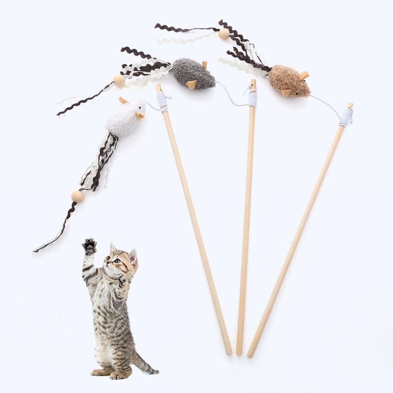 猫 おもちゃ もこもこネズミの棒付き猫じゃらし