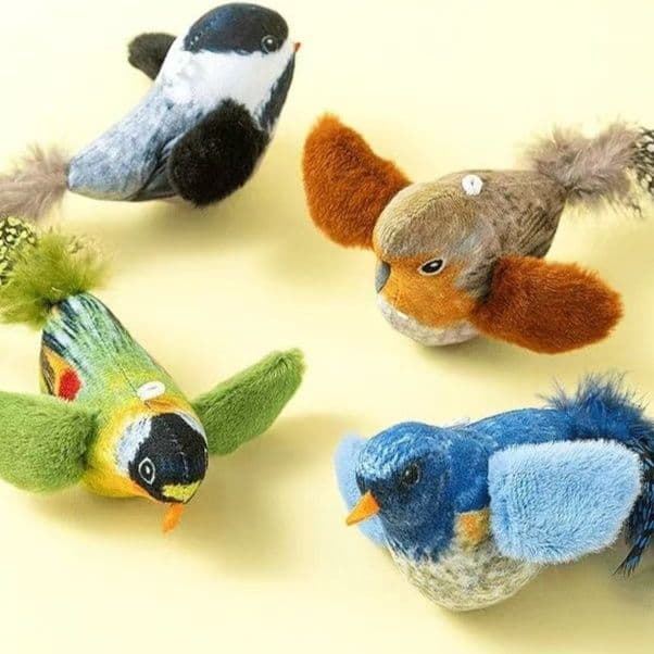 猫 おもちゃ 本物そっくり鳴き声付き小鳥のぬいぐるみ
