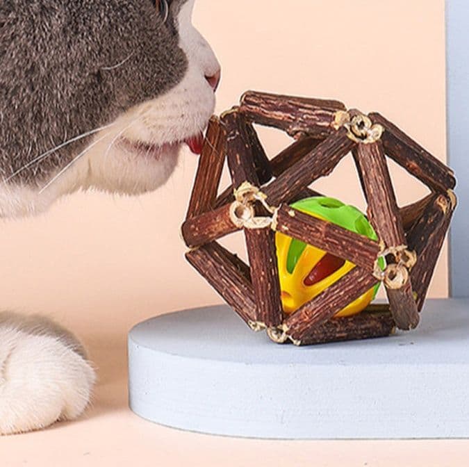 猫 おもちゃ 天然木蔦編みボール型歯磨きおもちゃ