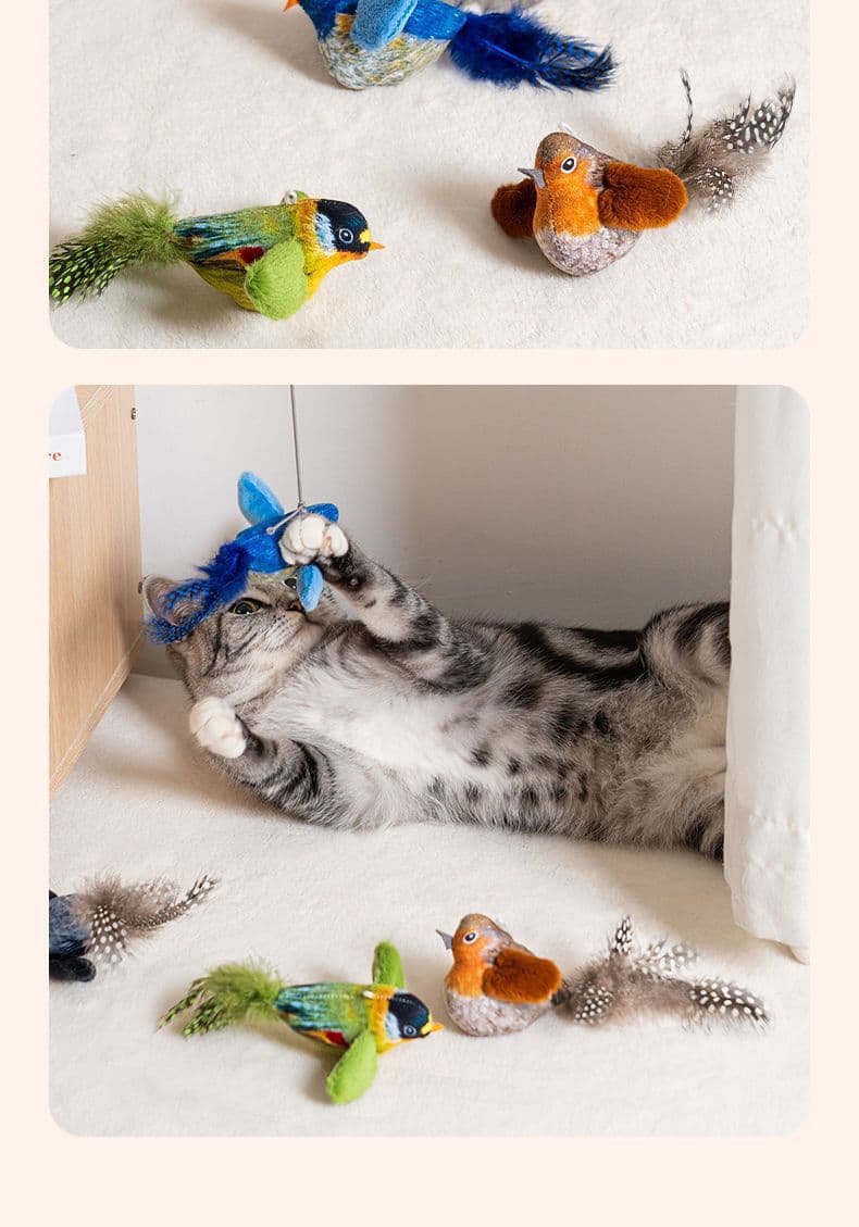 猫 おもちゃ 本物そっくり鳴き声付き小鳥のぬいぐるみ
