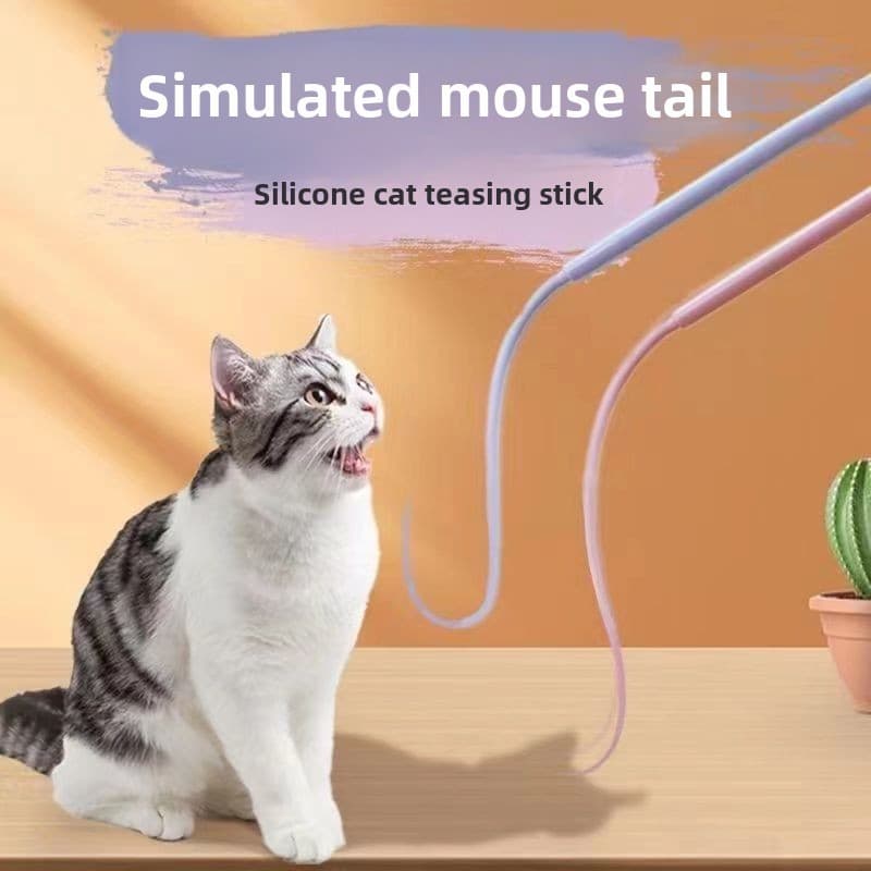 猫 おもちゃ 安全素材のしなやかシリコン製猫じゃらし棒