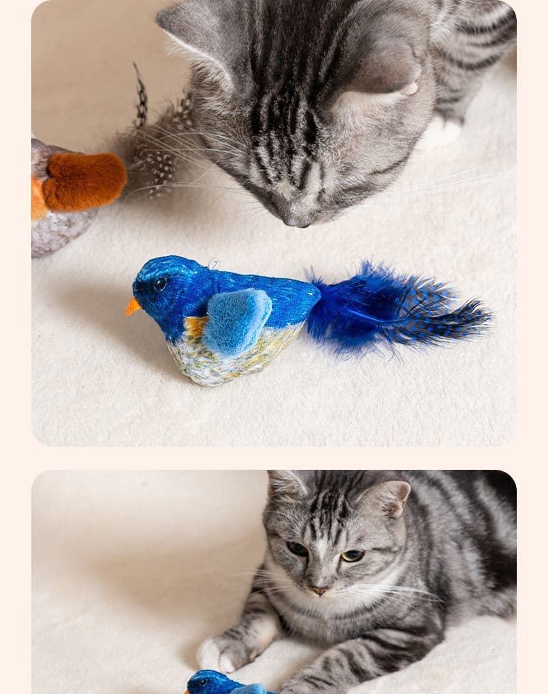 猫 おもちゃ 本物そっくり鳴き声付き小鳥のぬいぐるみ