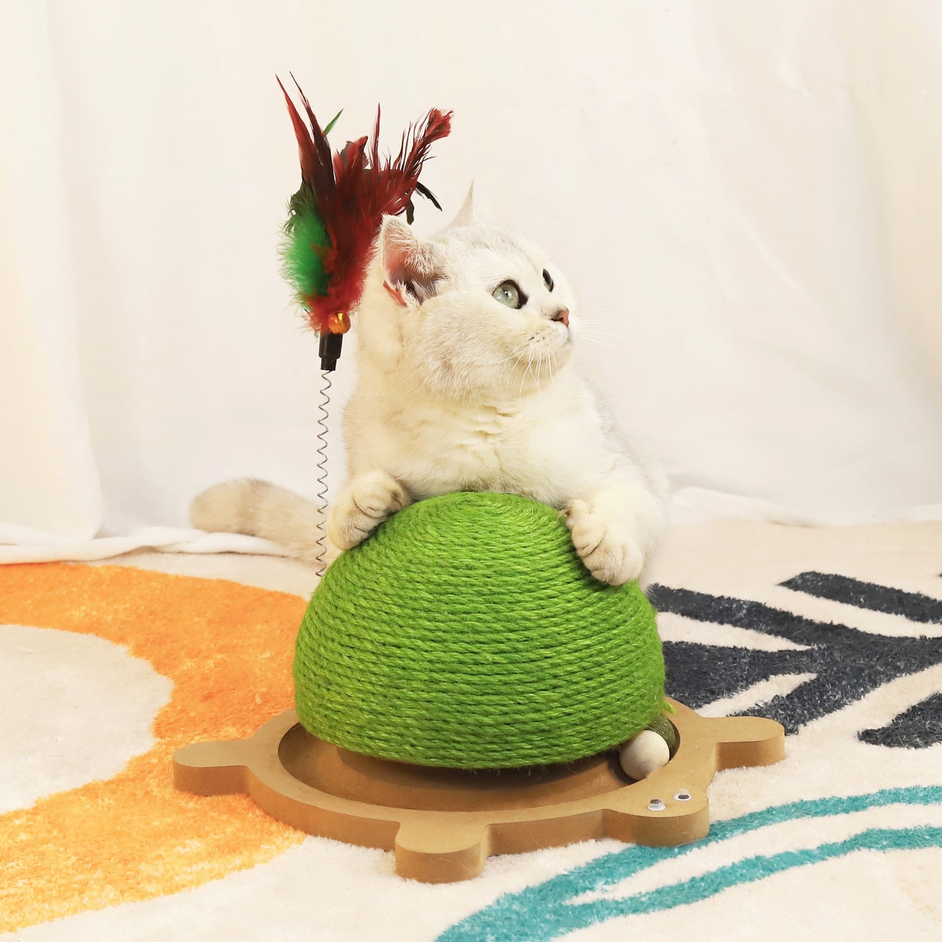 猫 おもちゃ もふもふボール付き羽根つき玩具