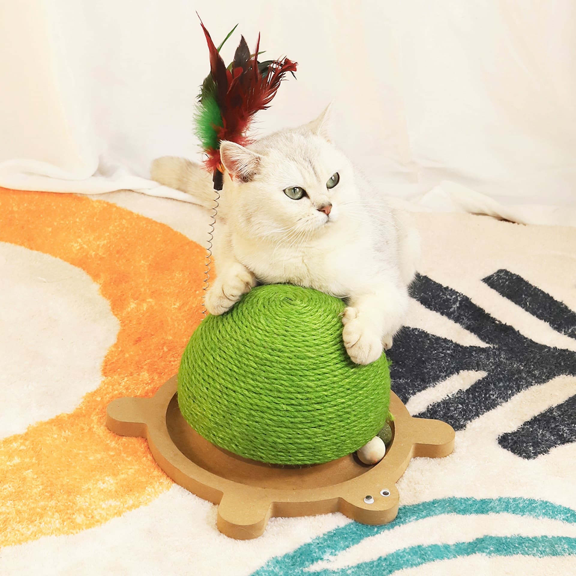 猫 おもちゃ もふもふボール付き羽根つき玩具