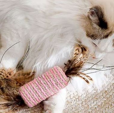 猫 おもちゃ 麻紐とふわふわ羽根の猫じゃらし