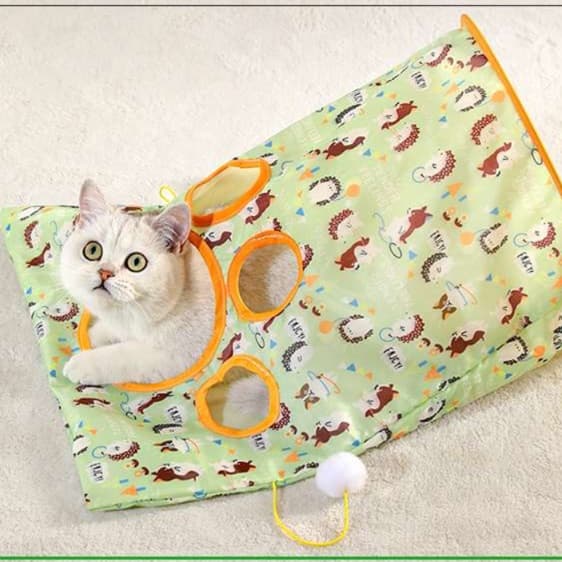 猫 おもちゃ 折りたたみトンネル型 猫じゃらし付きハウス