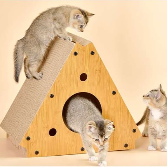 猫 おもちゃ 三角ハウス型つめとぎタワー