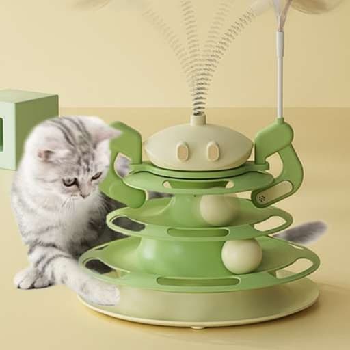 猫 おもちゃ 四重の輪回転式 猫じゃらしタワー
