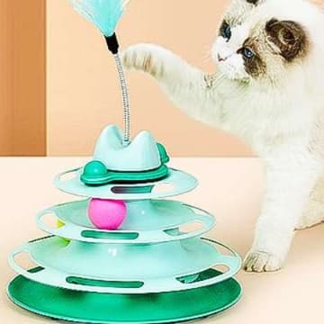 猫 おもちゃ くるくる遊べる多層タワー 猫じゃらし