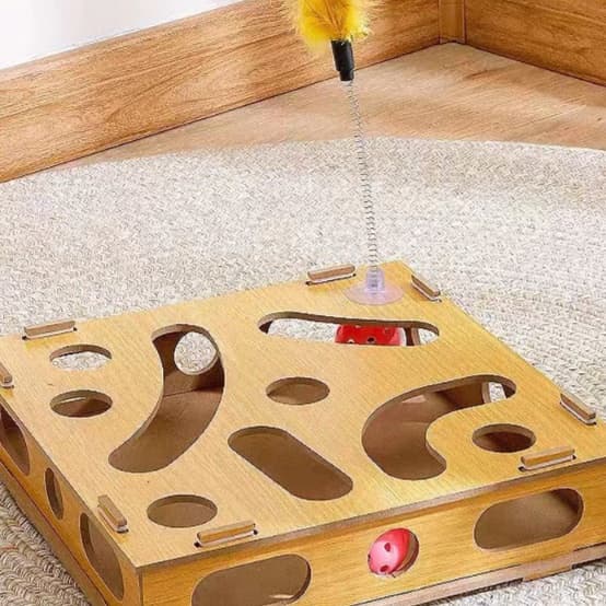 猫 おもちゃ 木製迷路型 猫じゃらし遊びセット