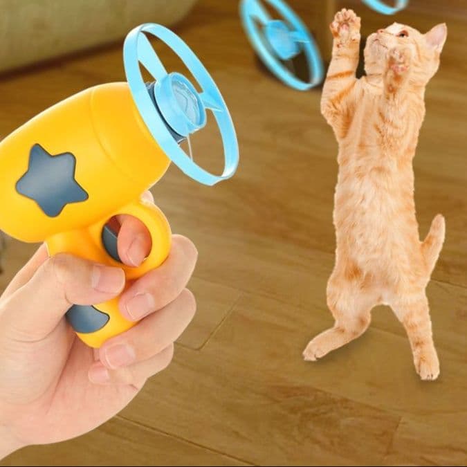 猫 おもちゃ 空飛ぶ輪っか発射!猫じゃらしシューター