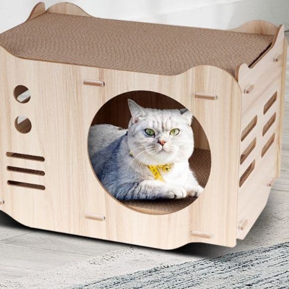 猫 おもちゃ 多機能キャットハウス&爪とぎ知育セット